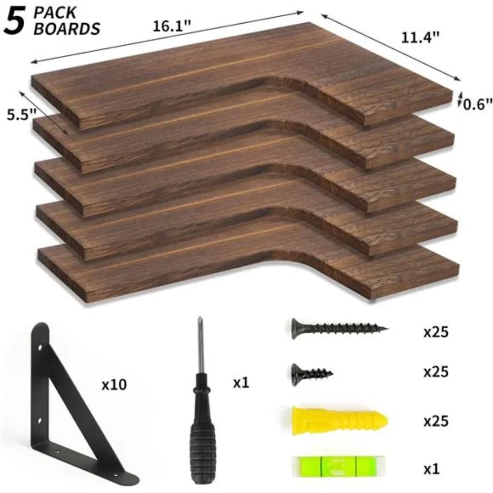 Floating Shelves for Wall, Rustic Wood Wall Mounted Corner Shelf for Bathroom